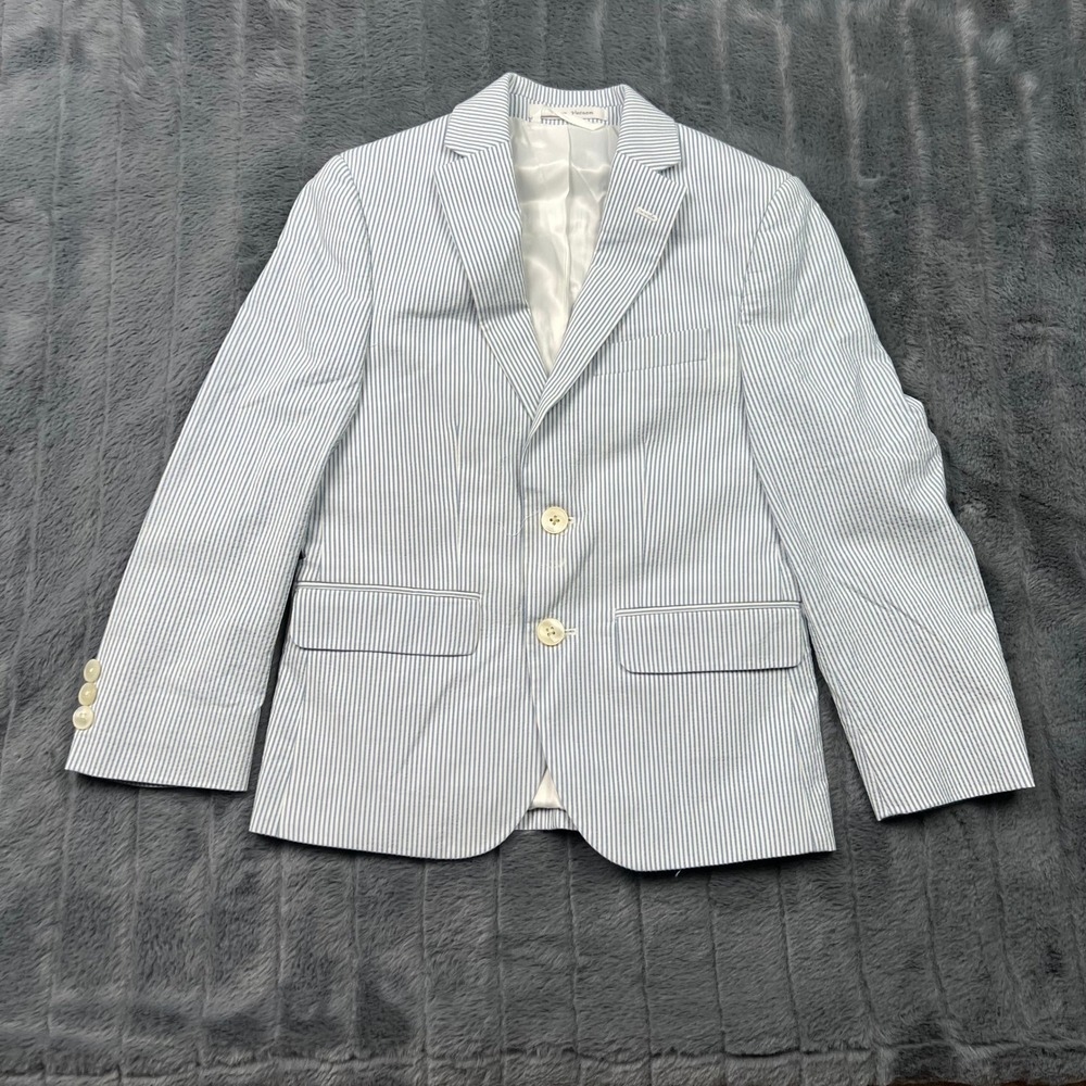 Lauren Ralph Lauren Seersucker Blazer 8R Blue White Stripe Pinstripe Paisley 8